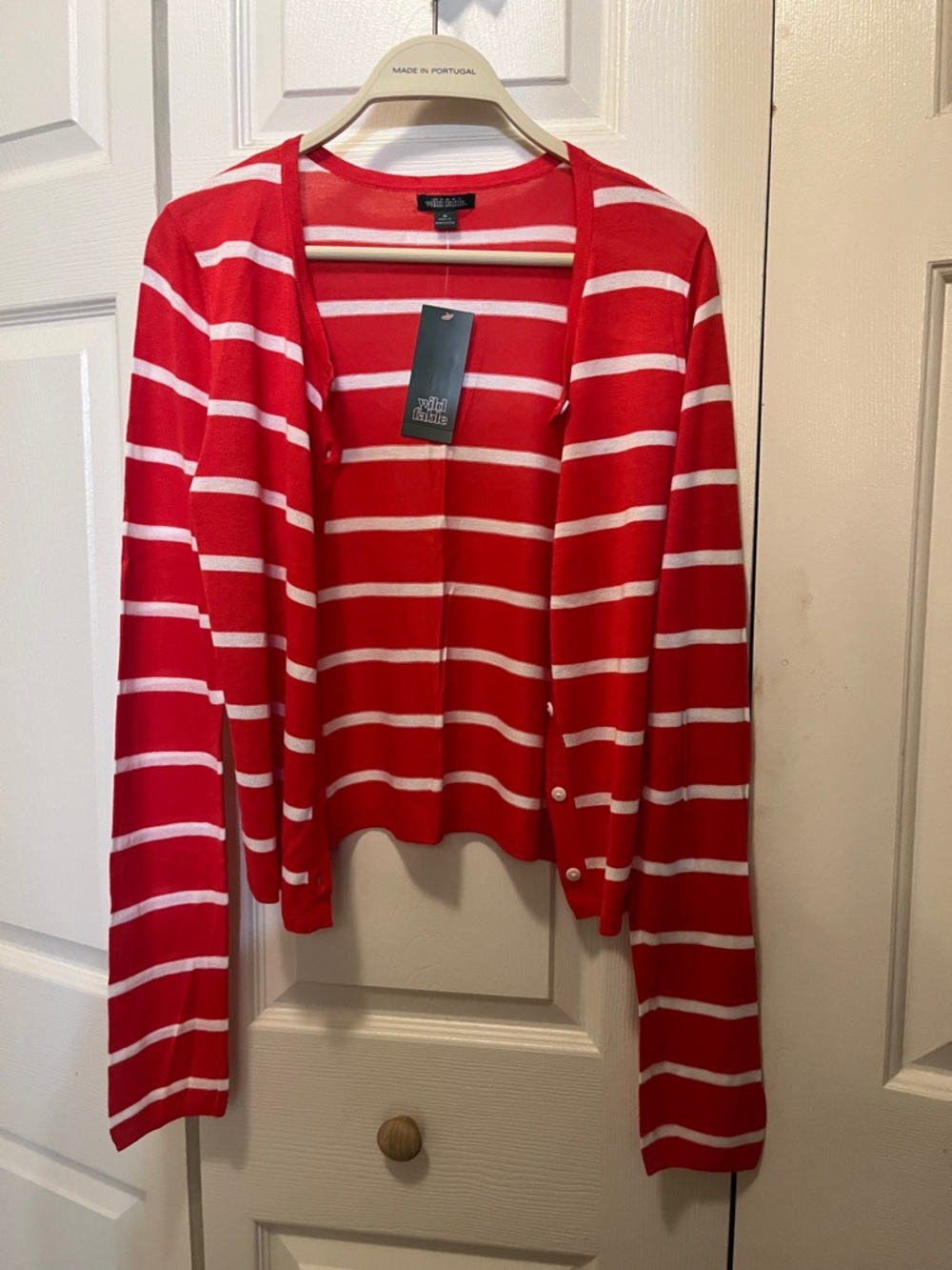 wild fable Red and White Striped Open Cardigan